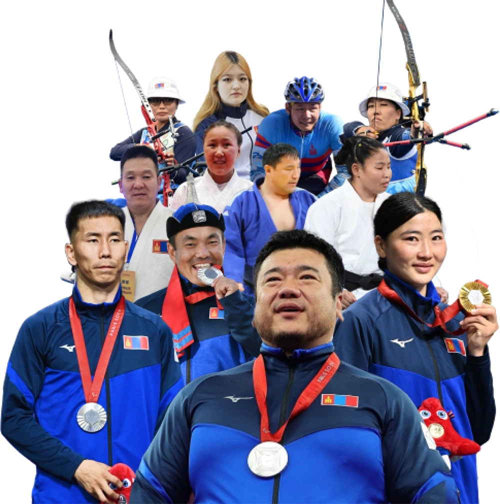Mongolian athletes celebrating with medals
