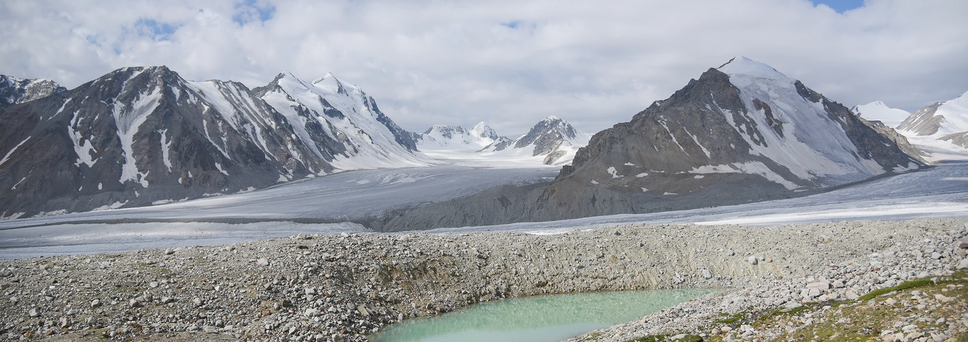 Mongolian mountains with glacial ice deposit between them